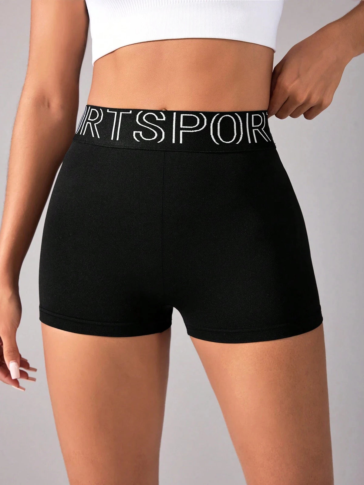 Letter Waistband Sports Shorts