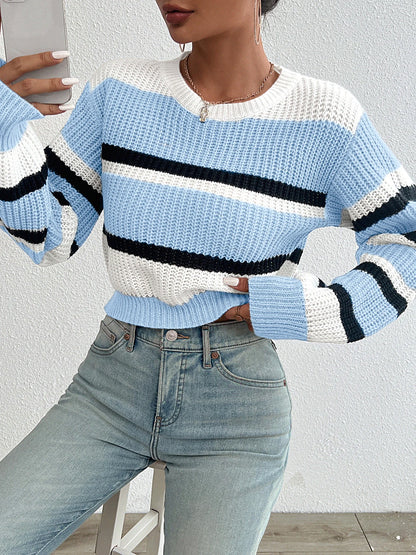 Drop-Shoulder Striped Acrylic Sweater