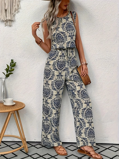 Paisley Sleeveless Wide-Leg Jumpsuit