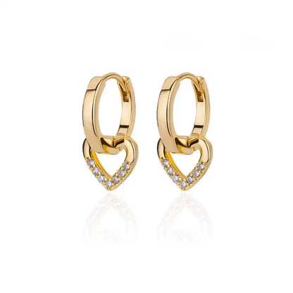 Hollow zircon heart earrings
