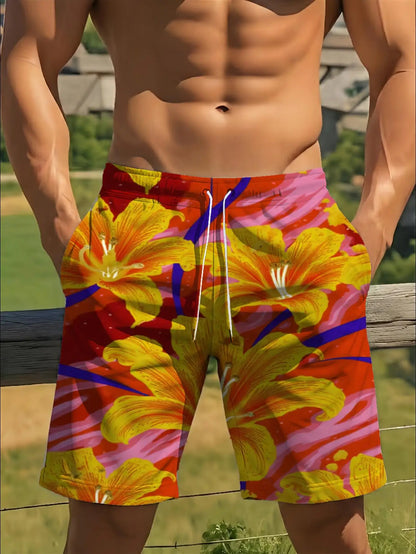 Crime Scene Rose Print Swim Trunks
