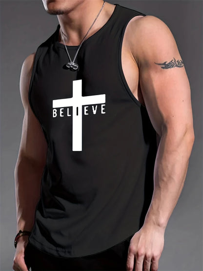 Cross Print Streetwear Tank Top