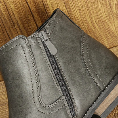 Leather Ankle Square Boots