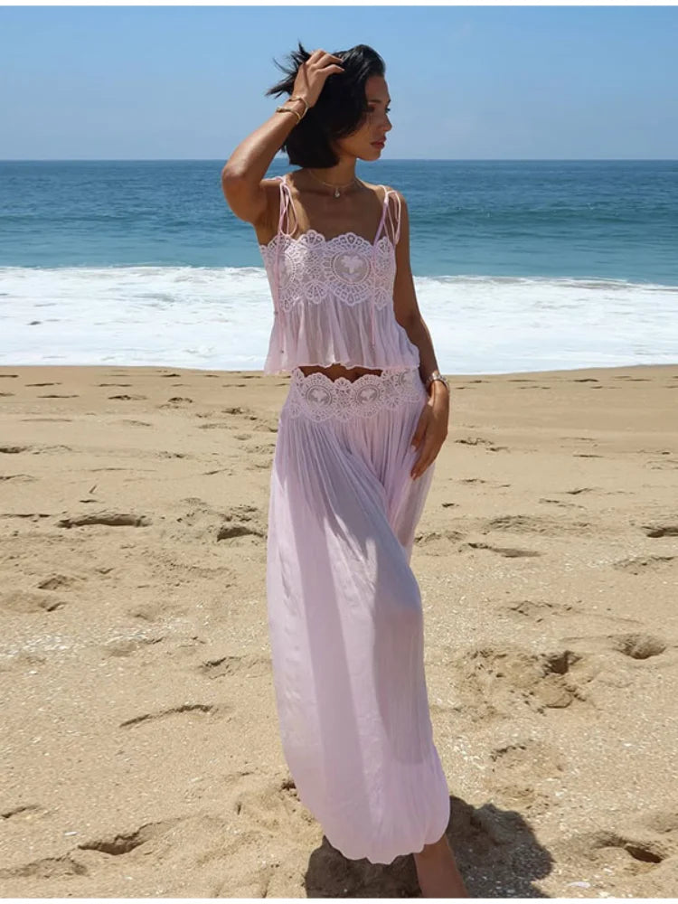 Lace Camisole Wide-Leg Pant Set