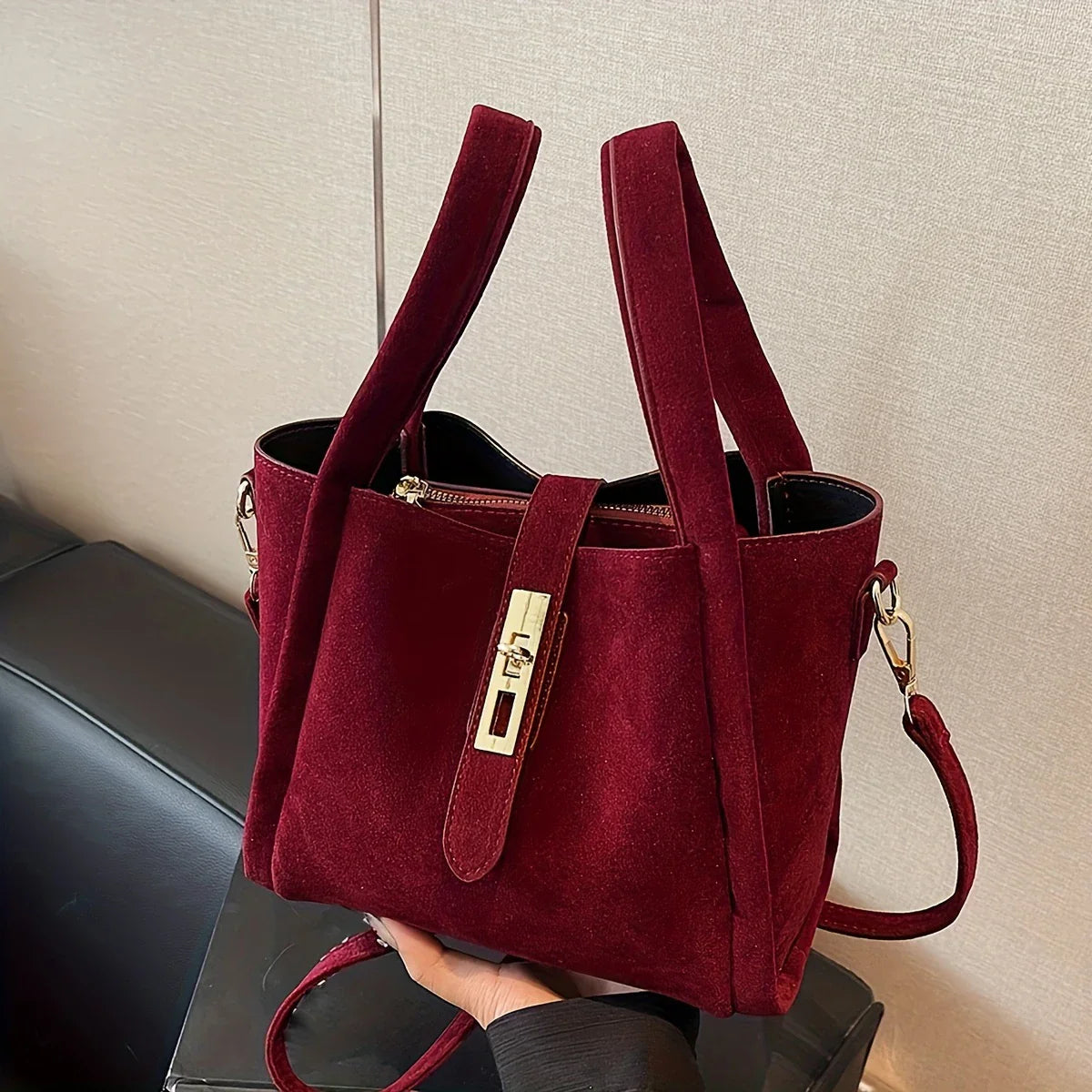 Frosted Suede Bucket Bag