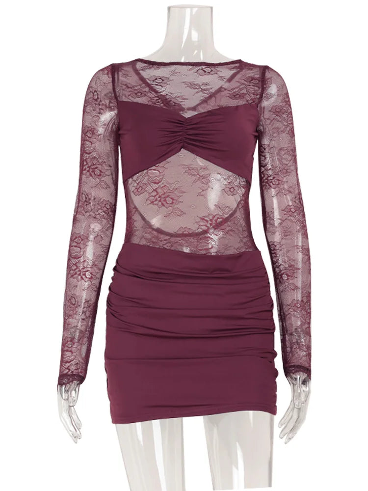 Sheer Lace Backless Mini Dress