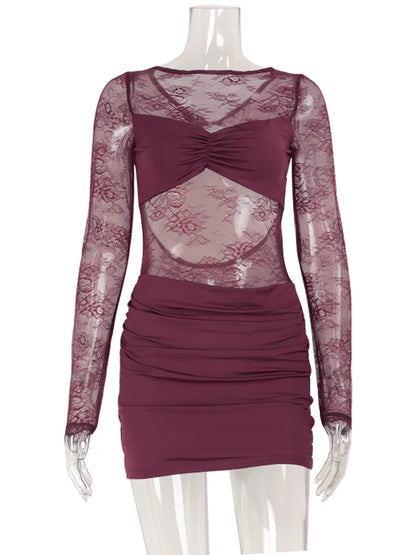 Sheer Lace Backless Mini Dress