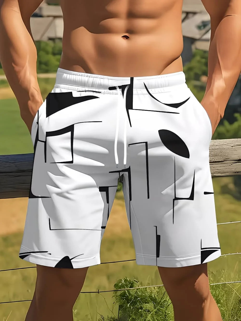 Coconut Tree Print Swim Trunks