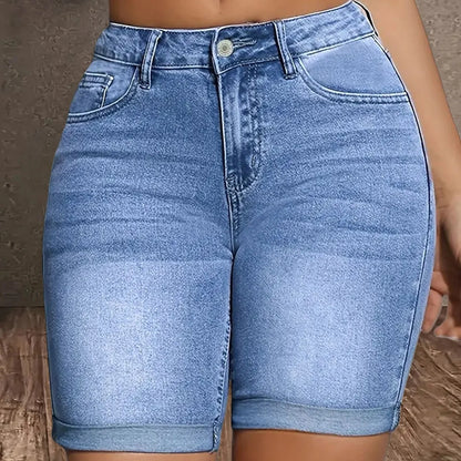 Rolled-Cuff Denim Bermuda Shorts