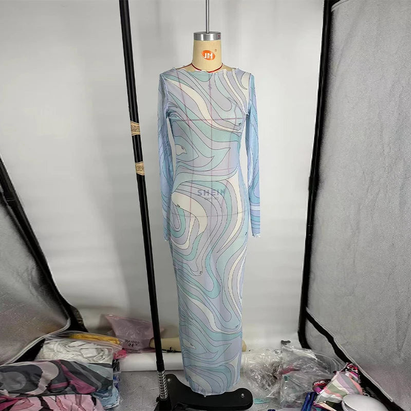 Sheer Mesh Bodycon Maxi Dress