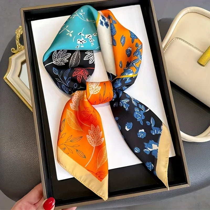 Satin Bandana Print Silk Scarf