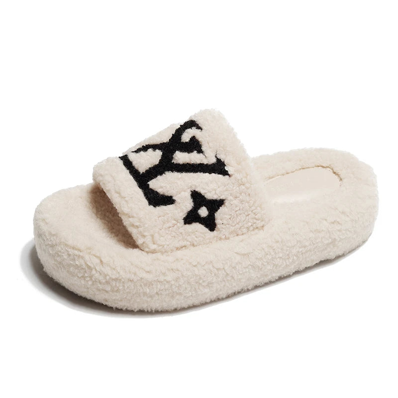 Flannel Plush Platform Slippers