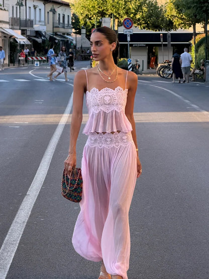 Lace Camisole Wide-Leg Pant Set