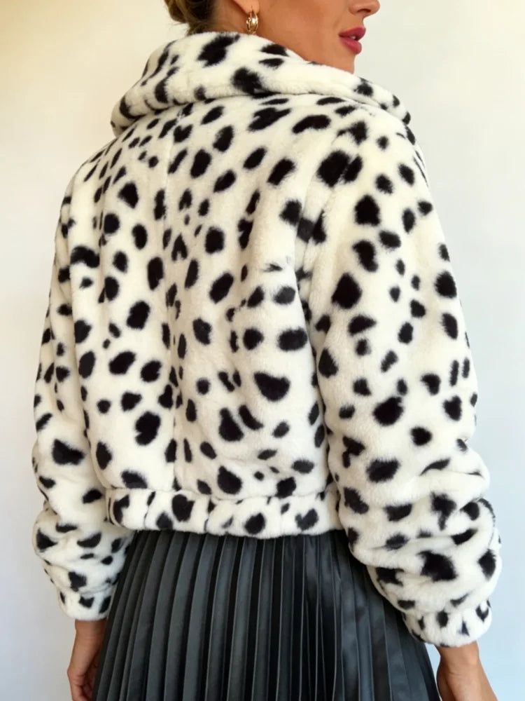 Dalmatian Print Cropped Zip Jacket