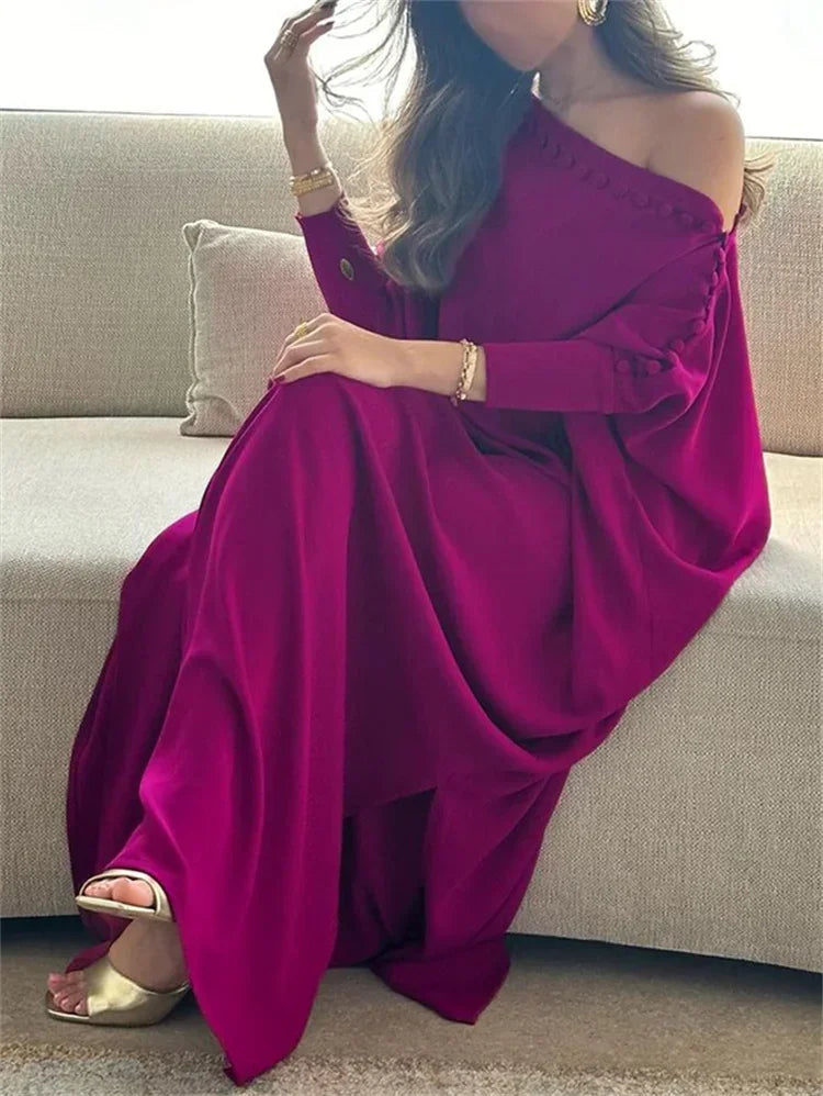 Vintage Solid Maxi Robe Dress
