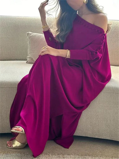 Vintage Solid Maxi Robe Dress