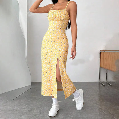 Floral Print Backless Maxi Dress