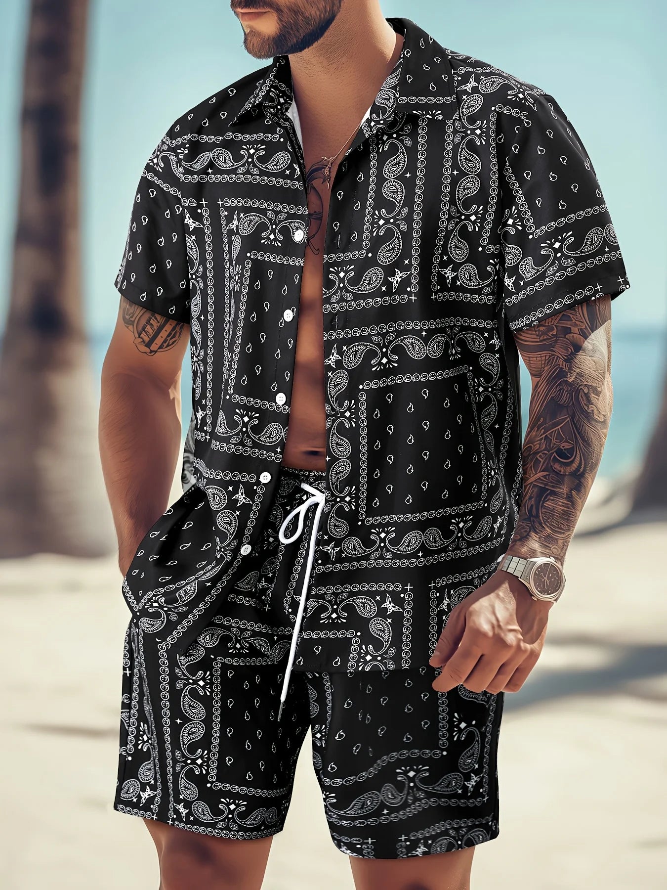 Paisley Print Shorts Shirt Set