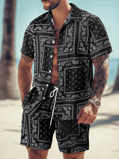 Paisley Print Shorts Shirt Set