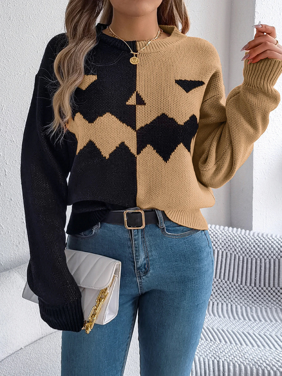 Pumpkin Pattern Halloween Sweater