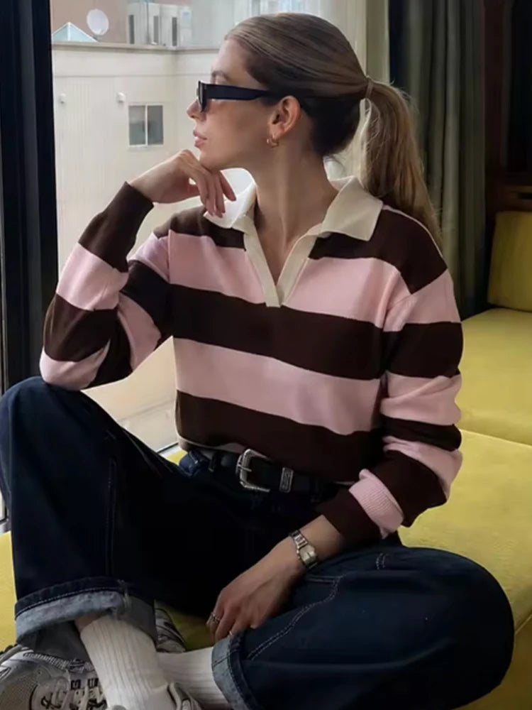 Striped Knit Polo Sweater