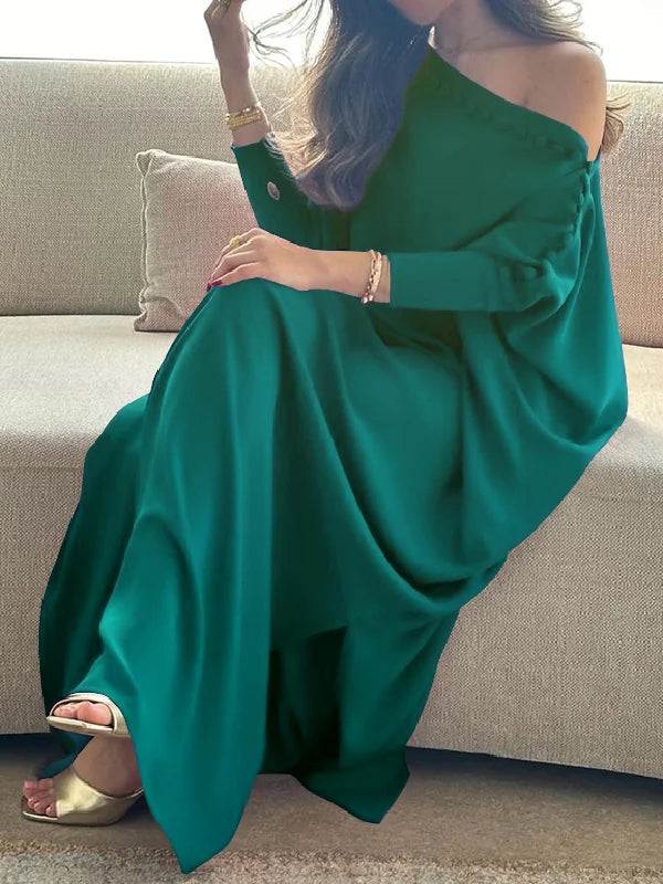 Vintage Solid Maxi Robe Dress