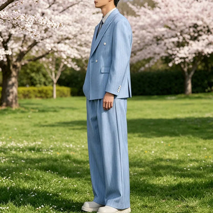 Pinstripe Double-Breasted Wide-Leg Suit