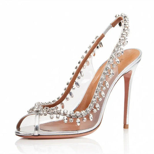 Silver Rhinestone Heeled Sandals
