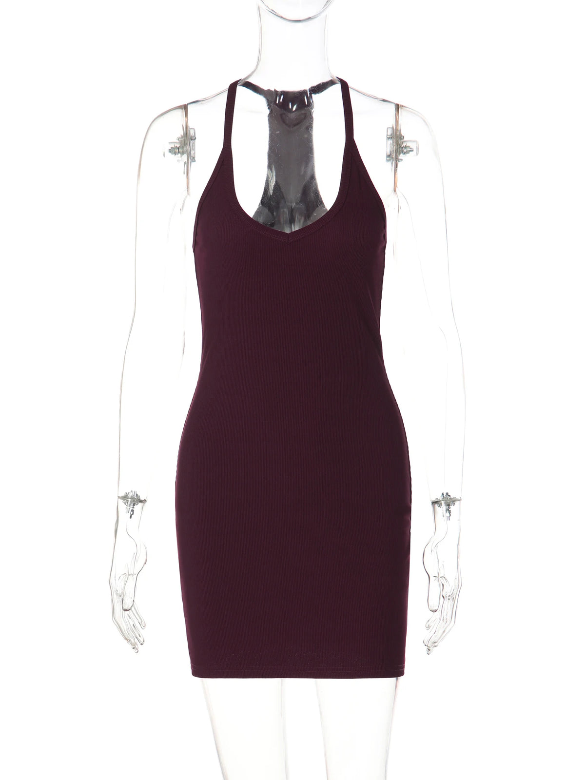 Ribbed Halter Backless Mini Dress