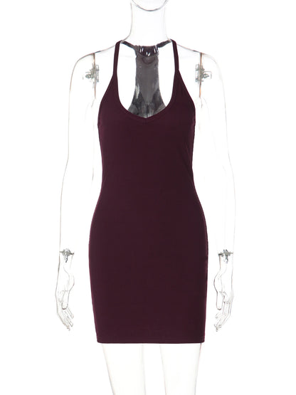 Ribbed Halter Backless Mini Dress