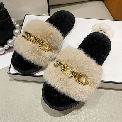 Women Metal Plush Winter Slippers