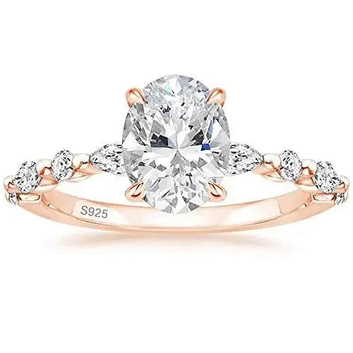 Oval Zircon Halo Silver Ring