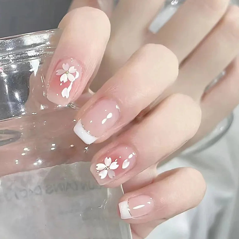 Pink Floral Press Nails