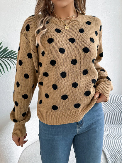 Polka Dot Lantern Sleeve Sweater