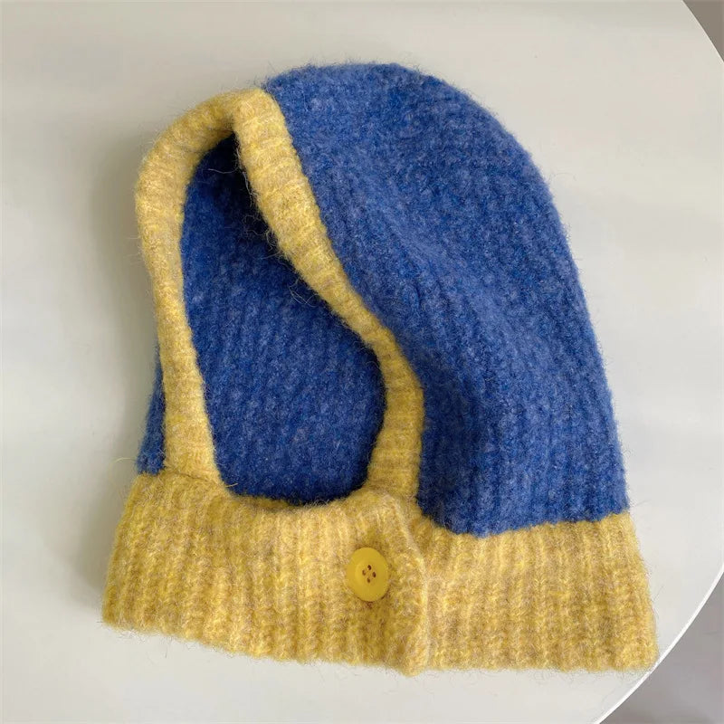 Wool Blend Hooded Scarf Beanie