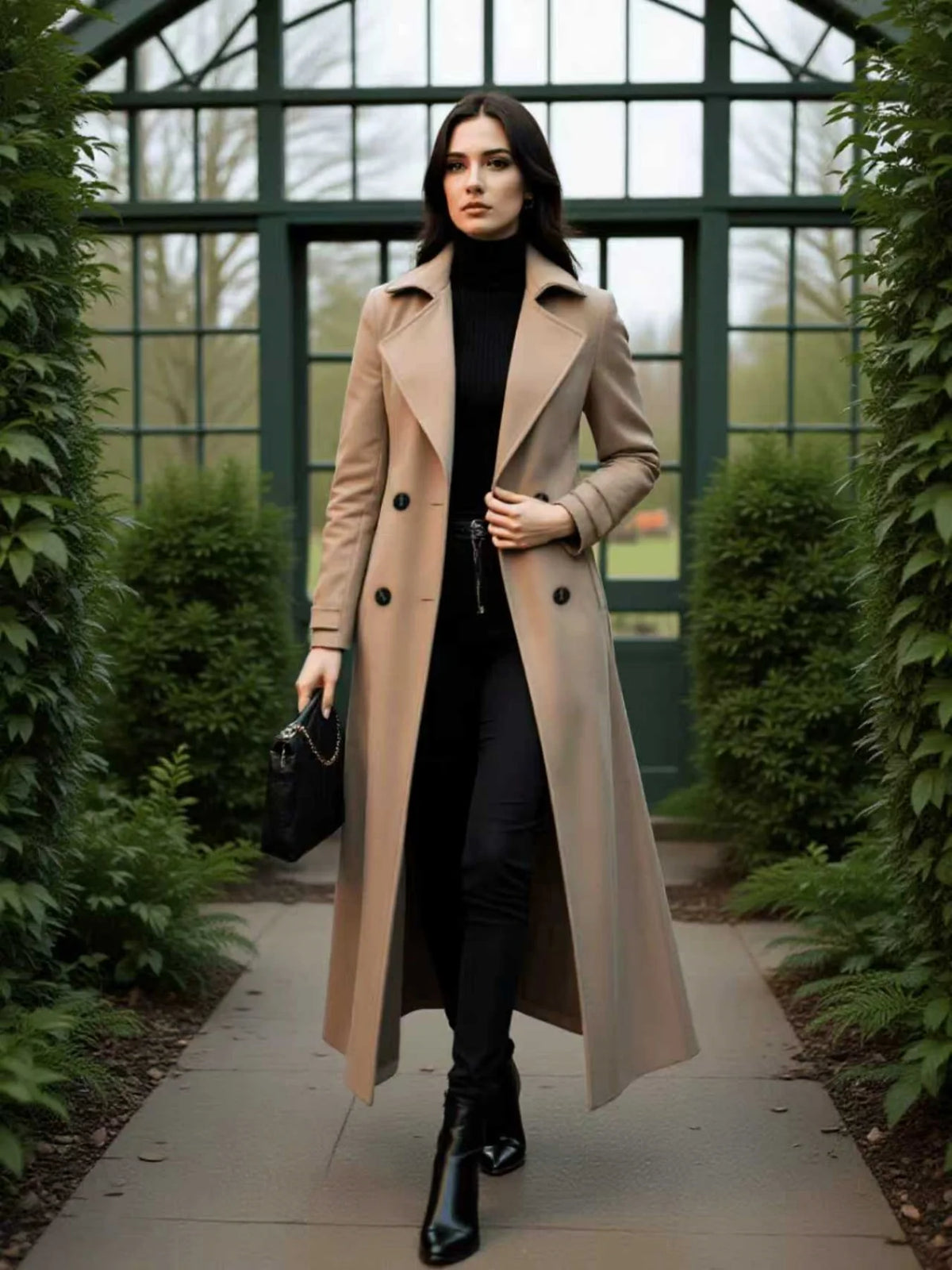 Woolen Double-Breasted Trench Coat