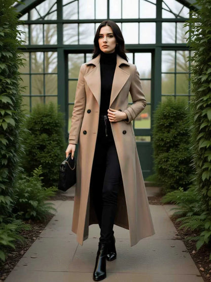Woolen Double-Breasted Trench Coat
