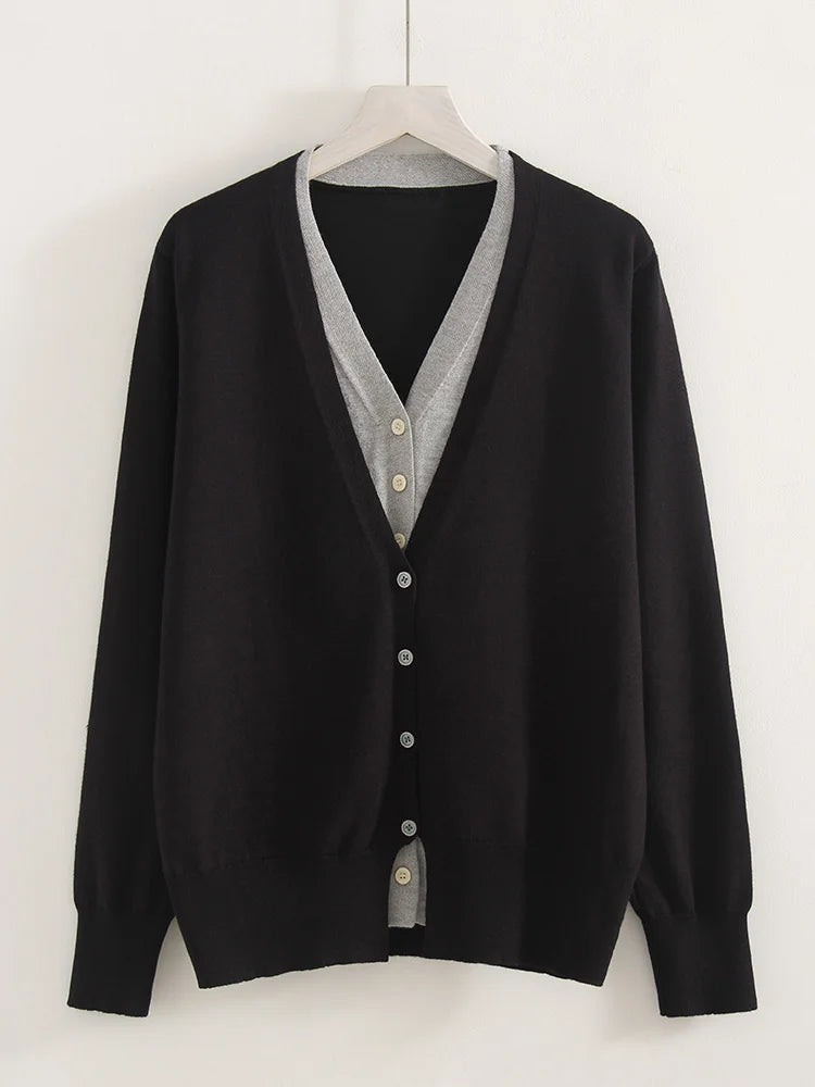 Red V-Neck Button Cardigan