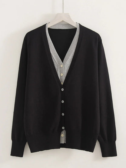 Red V-Neck Button Cardigan