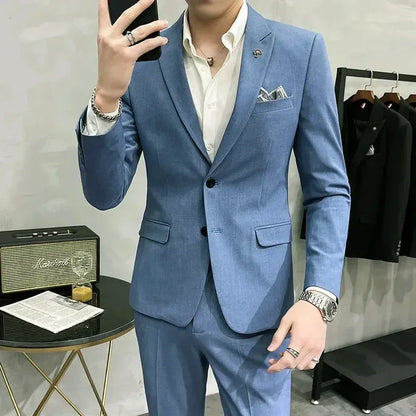 High-End Plaid Slim Business Suit