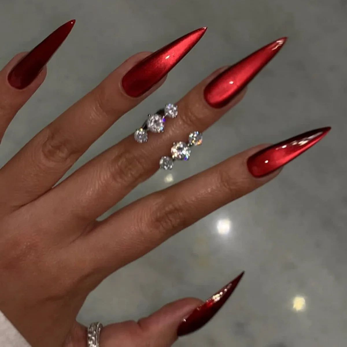 Almond Red Press Nails