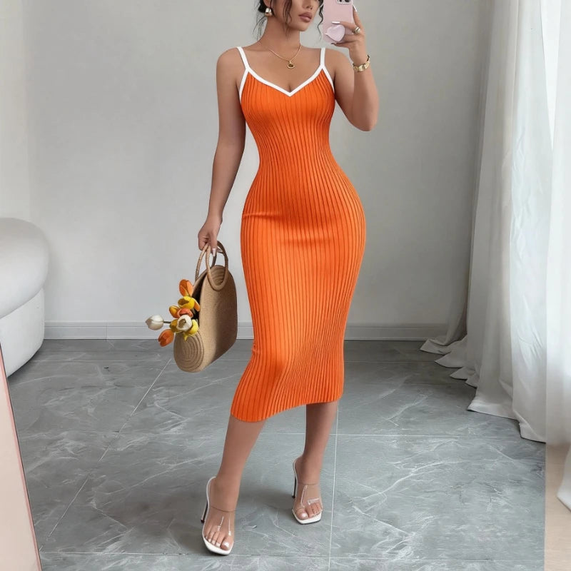 Spaghetti Strap Knit Midi Dress