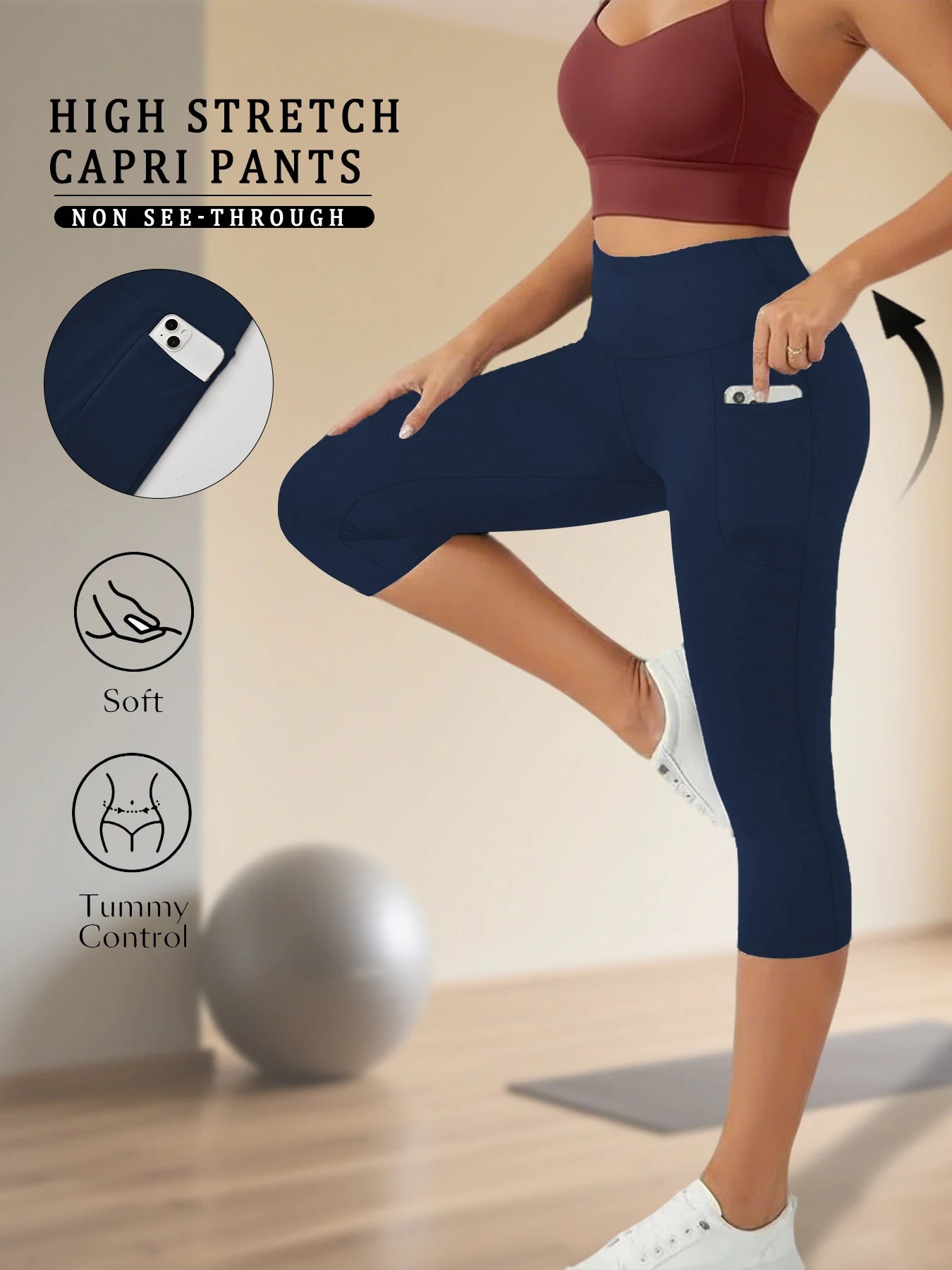 High Waist Pocket Capris
