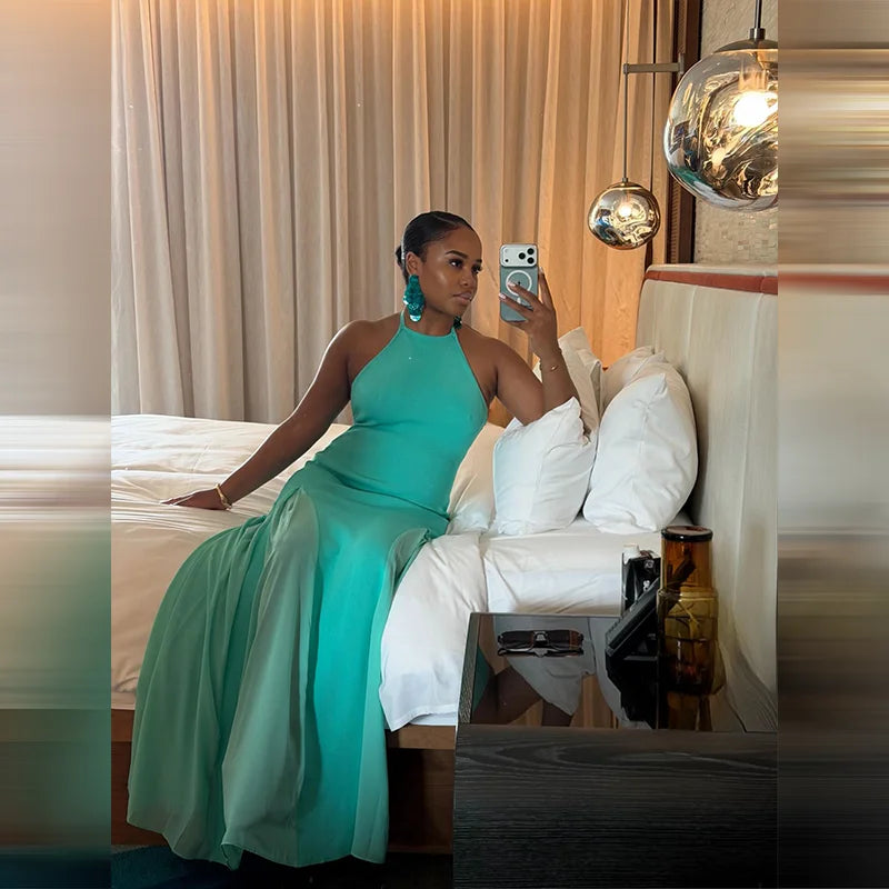 Open-Back Halter Maxi Dress