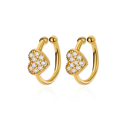 Hollow zircon heart earrings