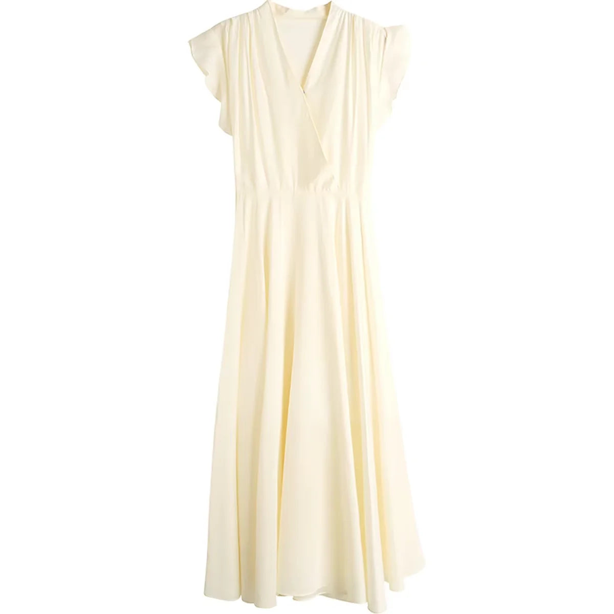 Flying-Sleeve V-Neck Midi Dress