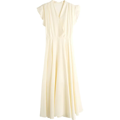 Flying-Sleeve V-Neck Midi Dress