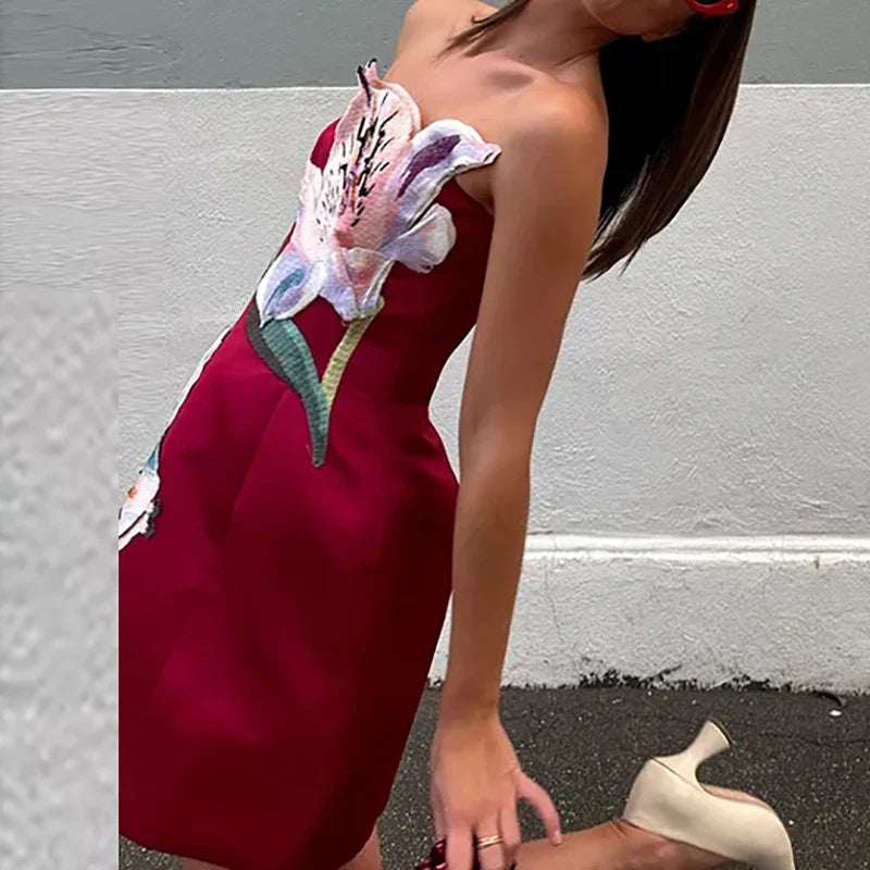 Flower Print Strapless Dress