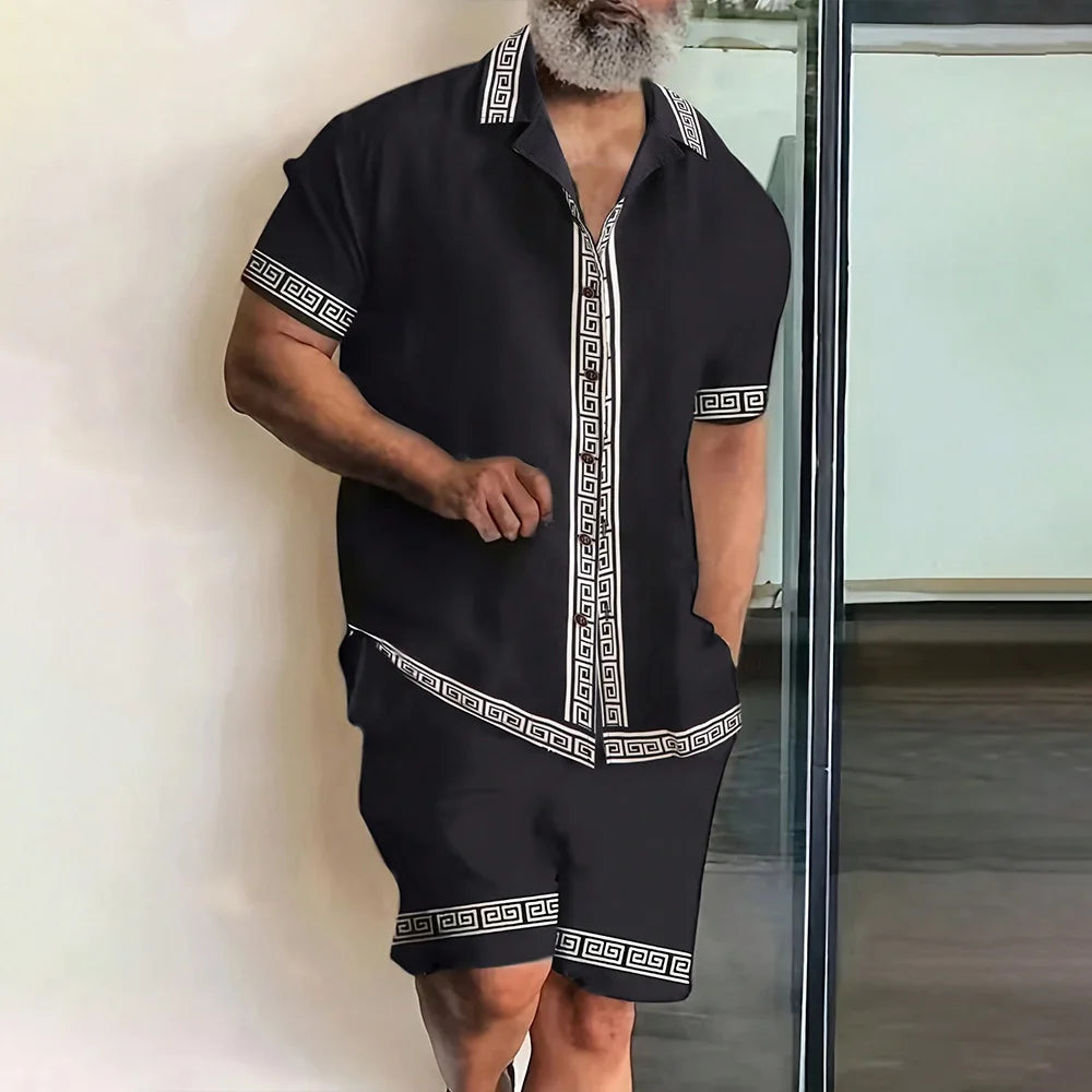 Vintage Button-Down Shirt Shorts Set
