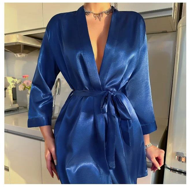 Women Summer Lace-Up Bathrobe